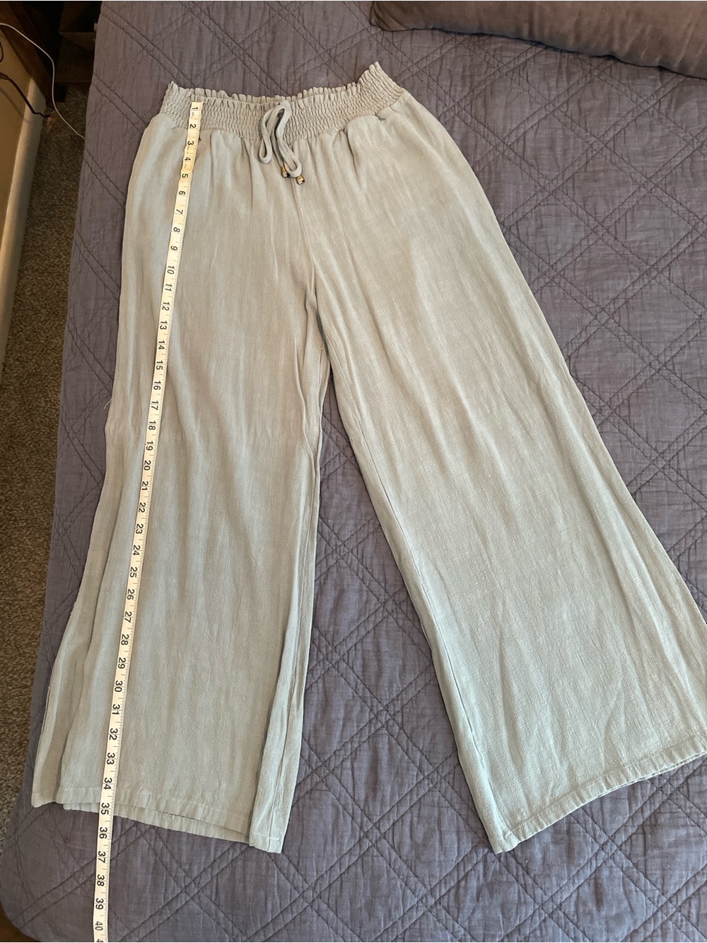 Light Sage Wide-Leg Kids Pants with Elastic Waist